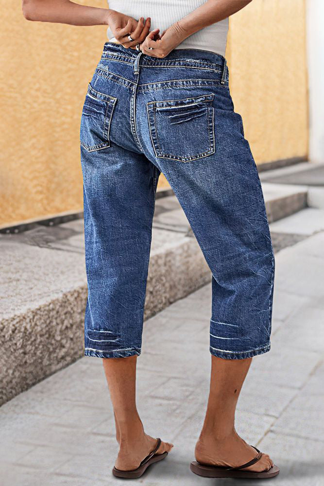 Wash Mid Rise Straight Leg Capri Jeans