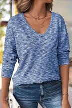 Space Dye V Neck Drop Shoulder Long Sleeve T-Shirt