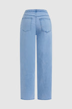 Drawstring Adjustable Mid Waist Straight Leg Jeans