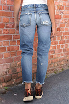 Raw Hem Ripped Mid Rise Straight Leg Crop Jeans