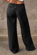 Drawstring Adjustable Mid Waist Straight Leg Jeans
