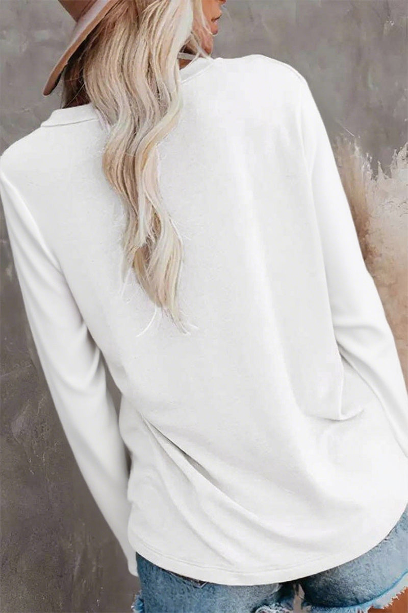 Solid Split Pocket Front V Neck Gathered Sleeve T-Shirt