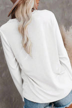 Solid Split Pocket Front V Neck Gathered Sleeve T-Shirt