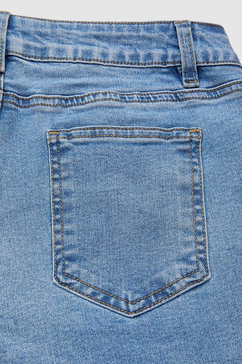 Wash Floral Embroidery Mid Rise Straight Leg Jeans