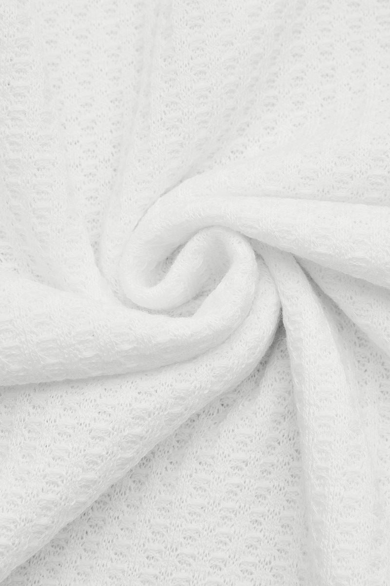 Solid Waffle Knit Wrap V Neck Long Sleeve T-Shirt