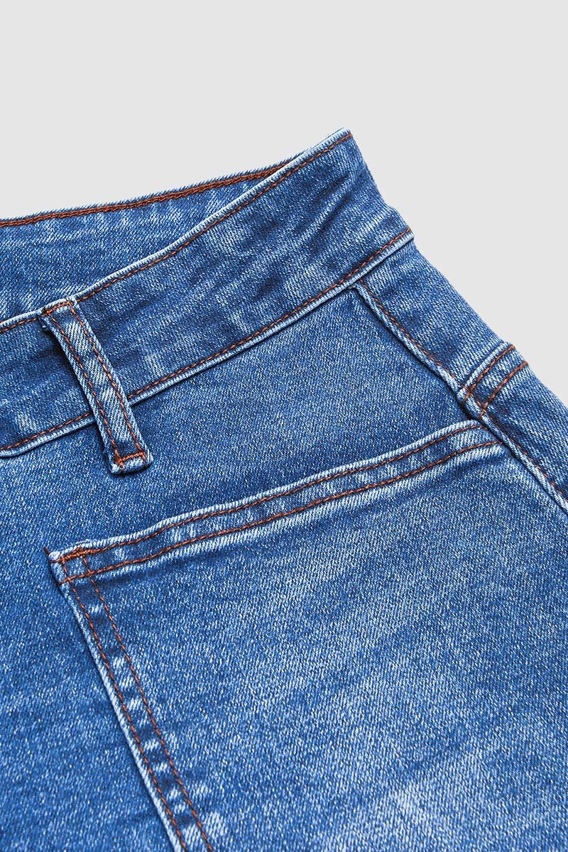 Roll Hem Stitch Detail Patch Pocket High Waist Barrel Leg Crop Jeans