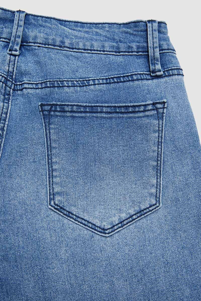 Floral Embroidery Wash Mid Waist Bootcut Jeans