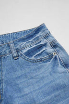 Wash Ripped Raw Hem Mid Rise Crop Jeans