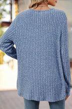 Solid Ribbed Split Side Button Up Long Sleeve Cardigan