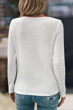 Solid Waffle Knit Wrap V Neck Long Sleeve T-Shirt