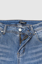 Raw Hem Embroidery Mid Waist Straight Leg Crop Jeans