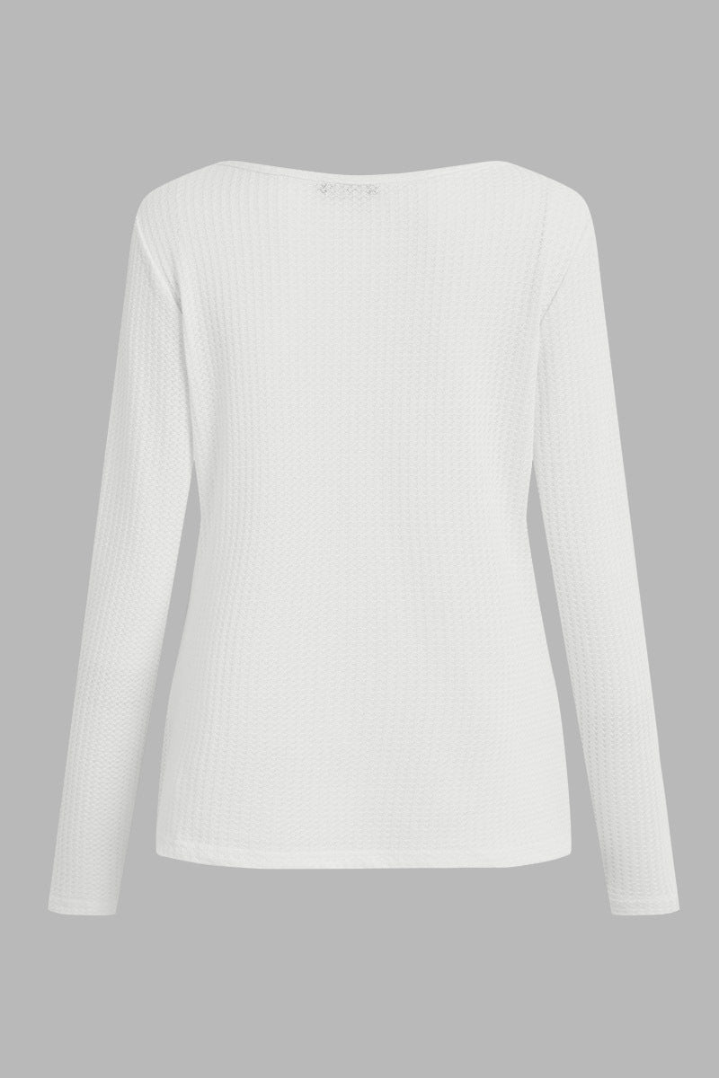 Solid Waffle Knit Wrap V Neck Long Sleeve T-Shirt