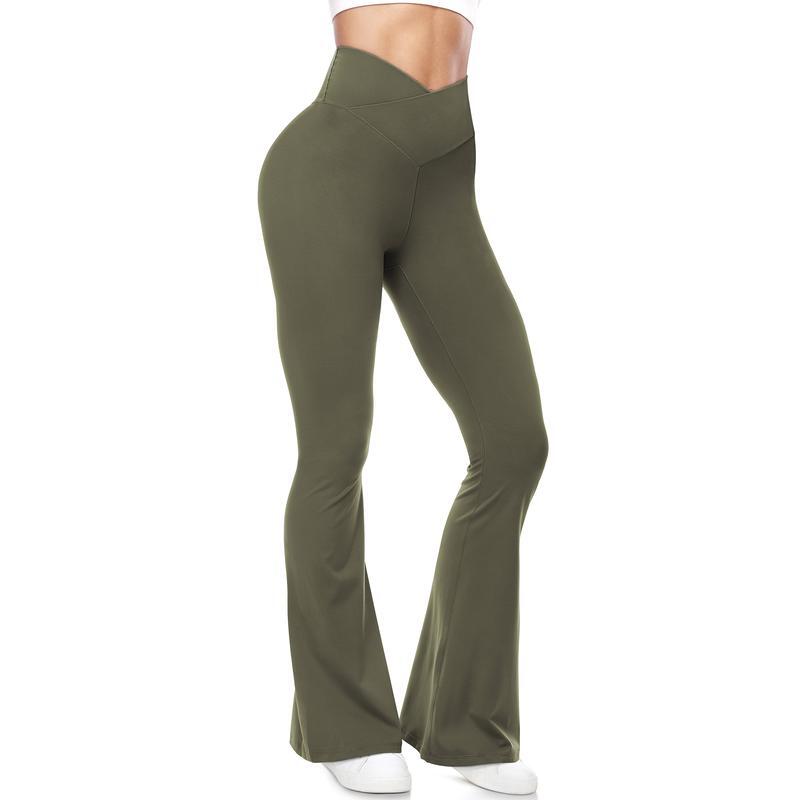 Womens Wide Leg Crossover High Waisted Yoga Pants Camo Bootcut Workout Flared Leggings Casual Pants Comfy Fall active wear gym