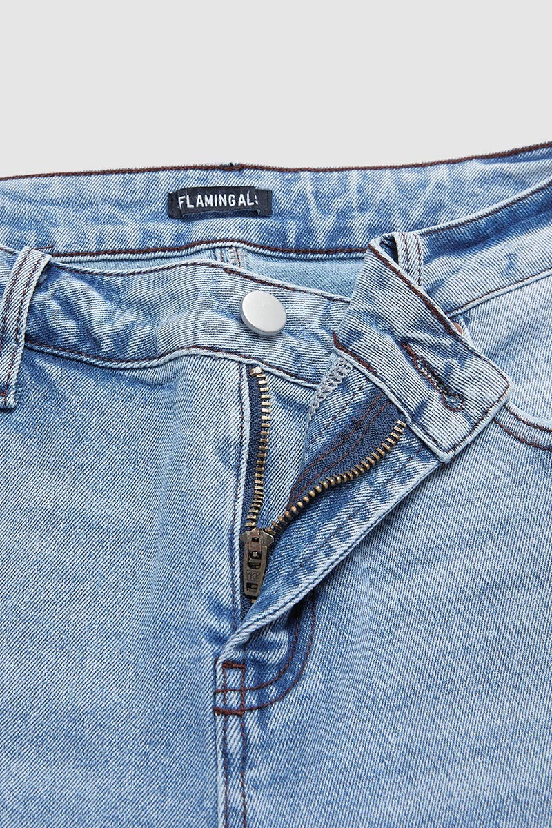 Wash Stretchy Mid Waist Straight Leg Jeans