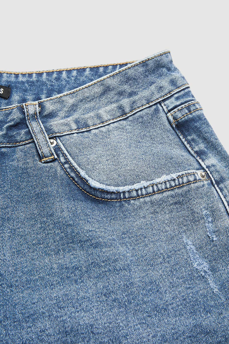Raw Hem Ripped Mid Rise Straight Leg Crop Jeans