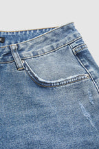 Raw Hem Ripped Mid Rise Straight Leg Crop Jeans