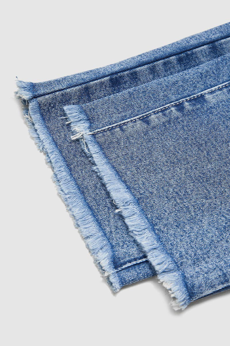 Raw Hem Ripped Mid Rise Straight Leg Crop Jeans