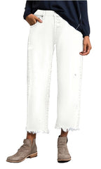 Wash Raw Hem Ripped Mid Rise Crop Barrel Leg Jeans