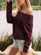 Womens Off The Shoulder Sweater Oversized Batwing Sleeve Loose Pullover Sweaters Tops