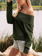 Womens Off The Shoulder Sweater Oversized Batwing Sleeve Loose Pullover Sweaters Tops