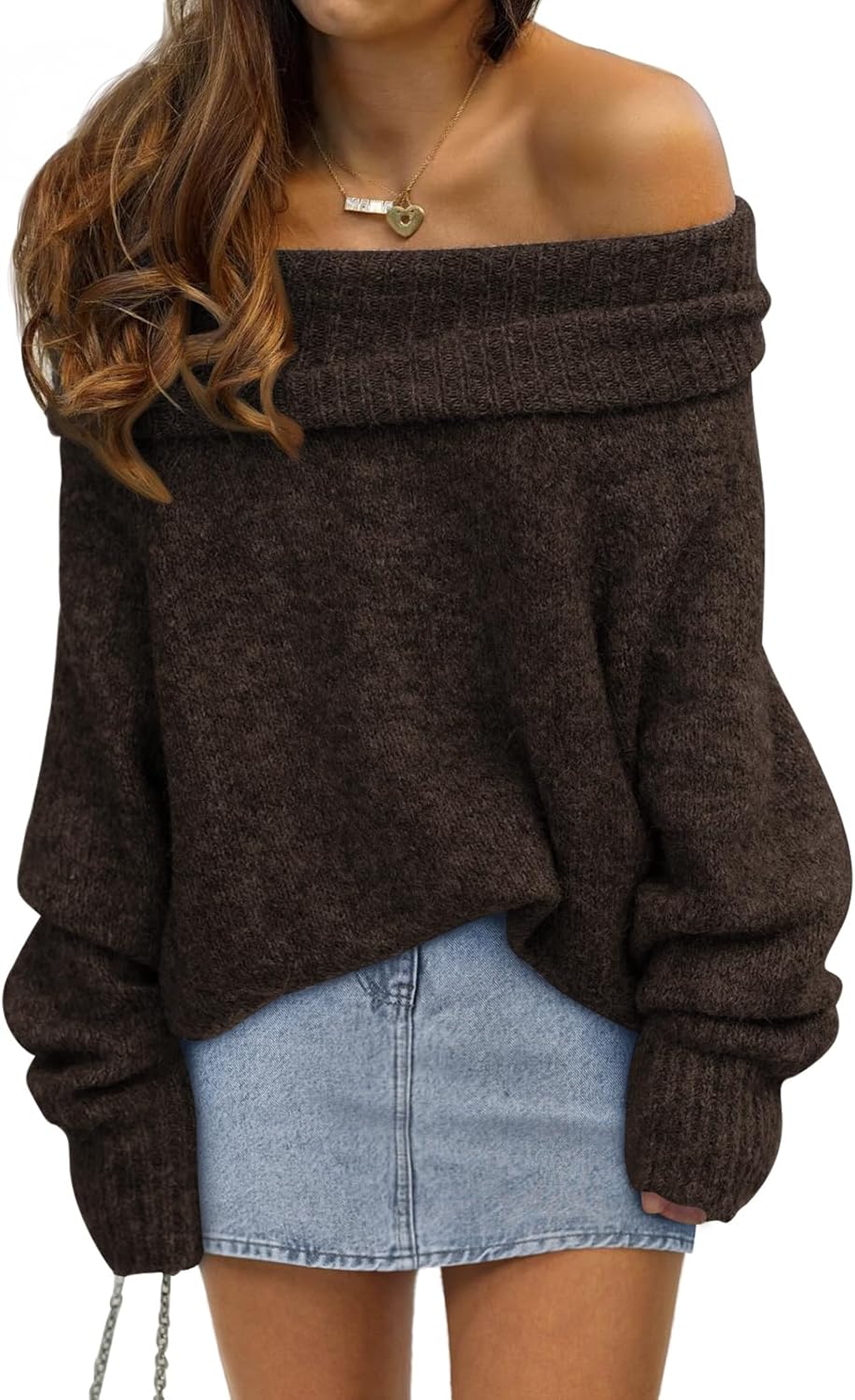 Womens Off The Shoulder Sweater Oversized Batwing Sleeve Loose Pullover Sweaters Tops