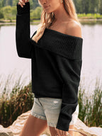 Womens Off The Shoulder Sweater Oversized Batwing Sleeve Loose Pullover Sweaters Tops
