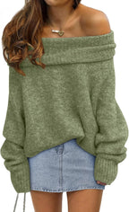 Womens Off The Shoulder Sweater Oversized Batwing Sleeve Loose Pullover Sweaters Tops