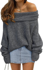 Womens Off The Shoulder Sweater Oversized Batwing Sleeve Loose Pullover Sweaters Tops