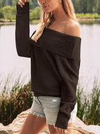 Womens Off The Shoulder Sweater Oversized Batwing Sleeve Loose Pullover Sweaters Tops