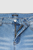 Wash Floral Embroidery Mid Rise Straight Leg Jeans