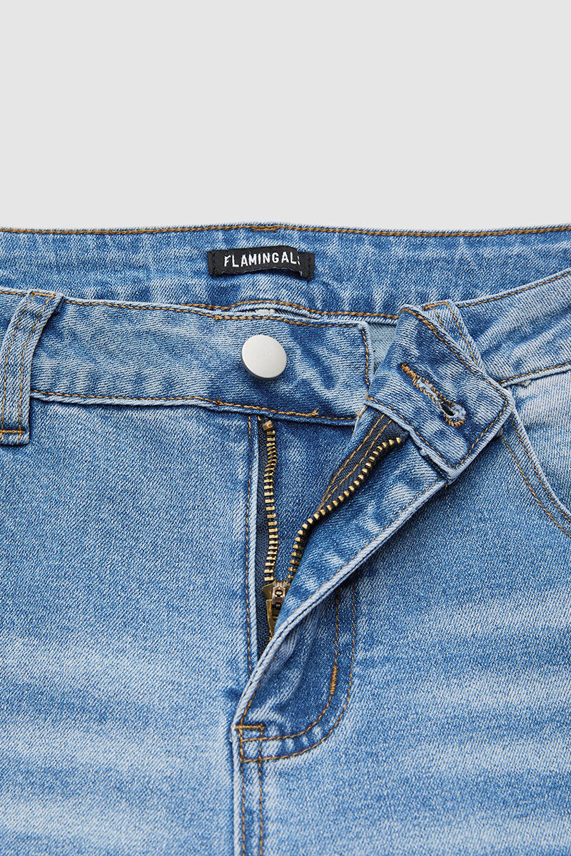 Wash Floral Embroidery Mid Rise Straight Leg Jeans