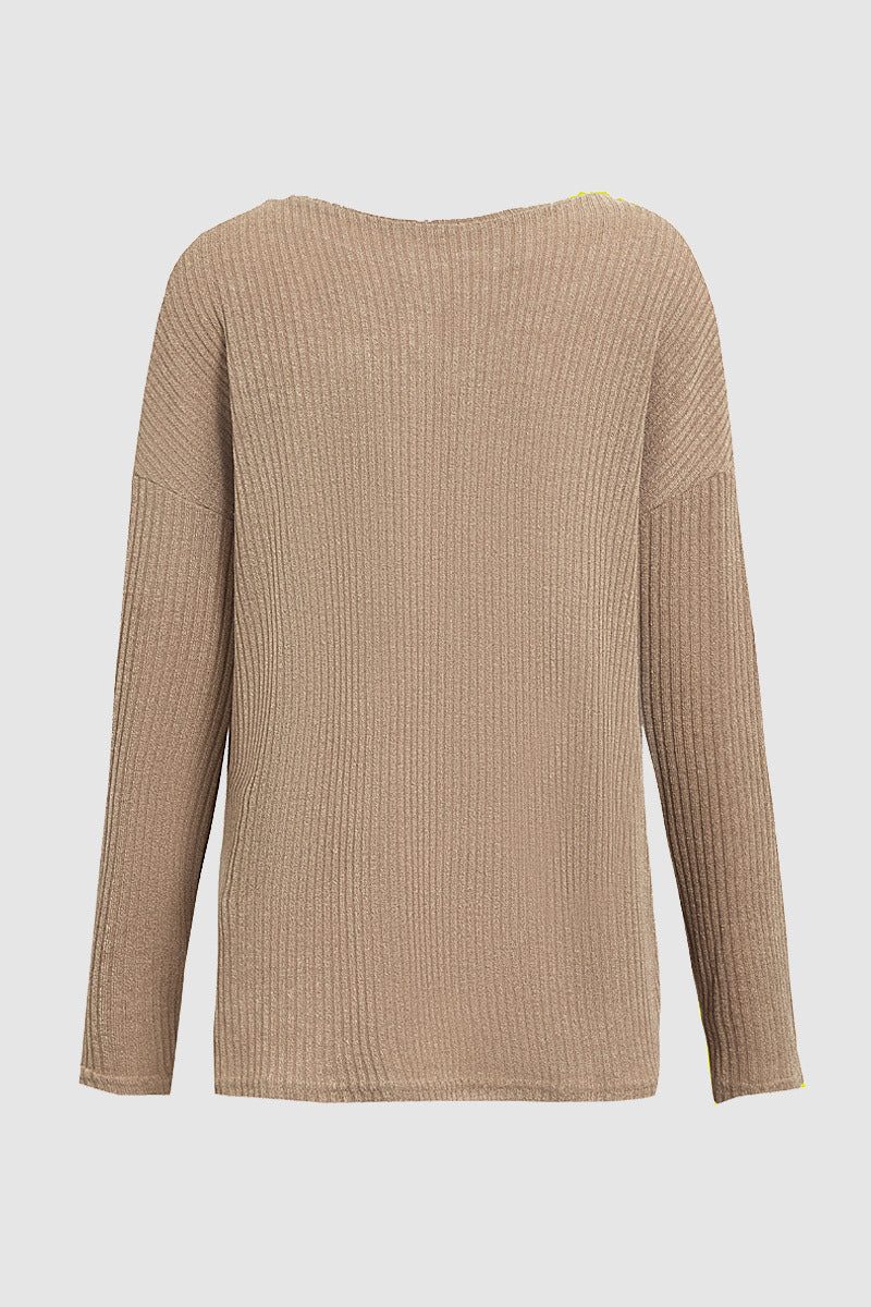 Solid Rib-Knit Half Button Long Sleeve T-Shirt