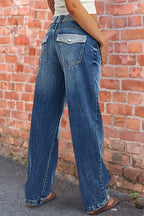 Colorblock Flap Pocket Back Low Rise Straight Leg Jeans