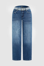 Colorblock Flap Pocket Back Low Rise Straight Leg Jeans
