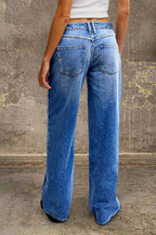 Wash Mid Waist Straight Leg Jeans