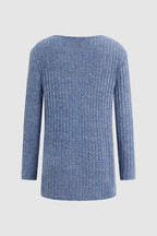 Solid Ribbed Split Side Button Up Long Sleeve Cardigan