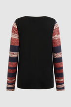 Striped Patch Pocket Notched Neck Long Sleeve T-Shirt