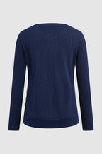 Textured Button Side Round Neck Long Sleeve T-Shirt