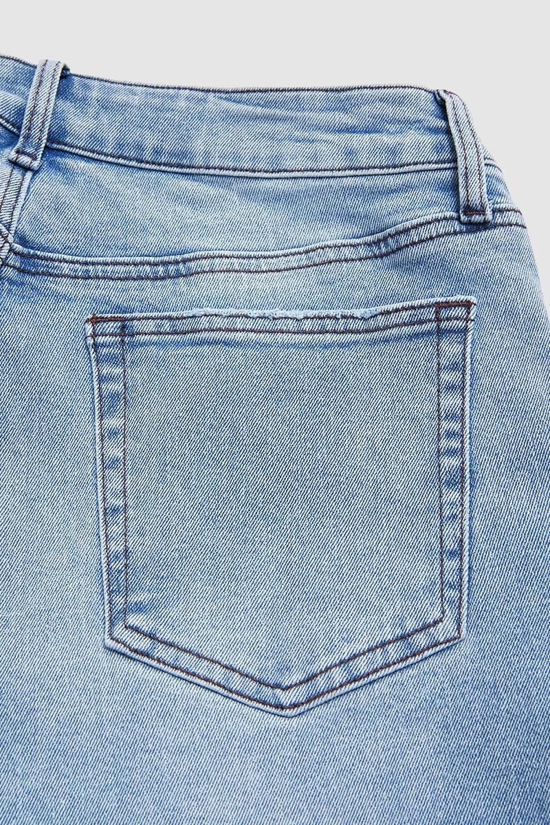 Wash Stretchy Mid Waist Straight Leg Jeans