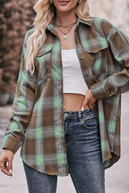 Plaid Pattern Flap Pocket Button Front Asymmetrical Hem Shirt