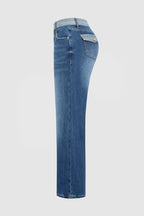 Colorblock Flap Pocket Back Low Rise Straight Leg Jeans