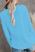 Solid Split Pocket Front V Neck Gathered Sleeve T-Shirt