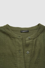 Solid Button Front High Neck Long Sleeve Blouse