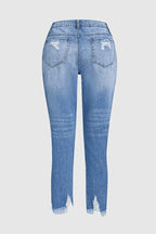 Wash Ripped Raw Hem Mid Rise Crop Jeans