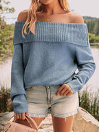 Womens Off The Shoulder Sweater Oversized Batwing Sleeve Loose Pullover Sweaters Tops