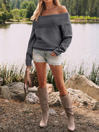 Womens Off The Shoulder Sweater Oversized Batwing Sleeve Loose Pullover Sweaters Tops