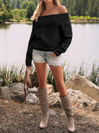 Womens Off The Shoulder Sweater Oversized Batwing Sleeve Loose Pullover Sweaters Tops