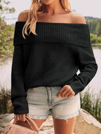 Womens Off The Shoulder Sweater Oversized Batwing Sleeve Loose Pullover Sweaters Tops