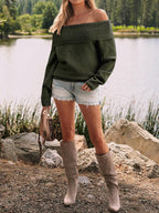 Womens Off The Shoulder Sweater Oversized Batwing Sleeve Loose Pullover Sweaters Tops