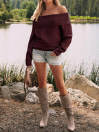 Womens Off The Shoulder Sweater Oversized Batwing Sleeve Loose Pullover Sweaters Tops